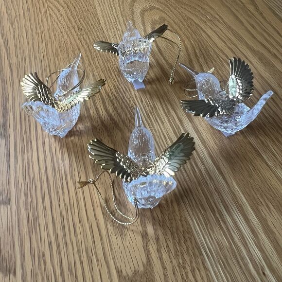 Hummingbird Bird Christmas Ornament Clear Acrylic Plastic Gold Wings lot of 4 - Picture 2 of 9